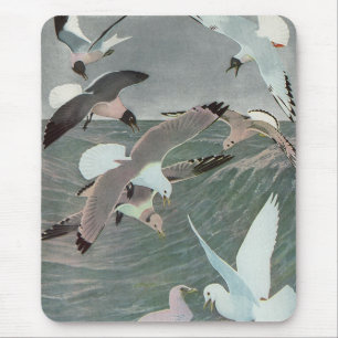 Tapis De Souris Mouettes sur les vagues de l'océan par Louis Agass