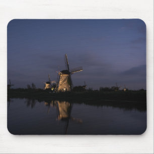 Tapis De Souris Moulin à vent lumineux au mousepad bleu d'heure