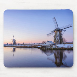 Tapis De Souris Moulins à vent en hiver pendant un mousepad de