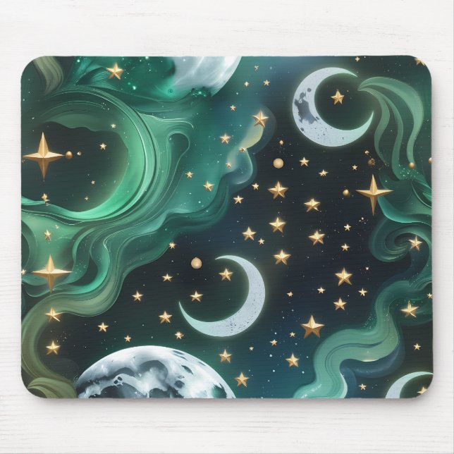 Tapis De Souris Mouse Pad - Emerald Green Celestial Moon (Devant)