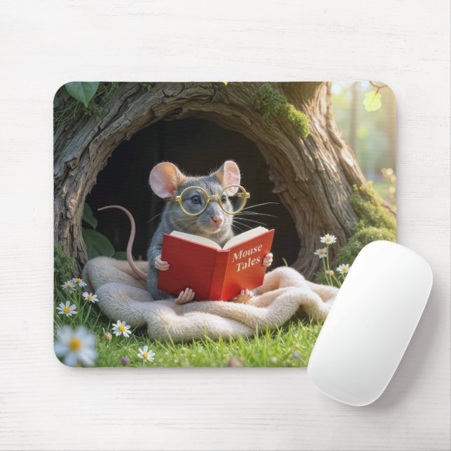 Tapis De Souris Mouse Reading a Red Book On a Blanket (Avec souris)