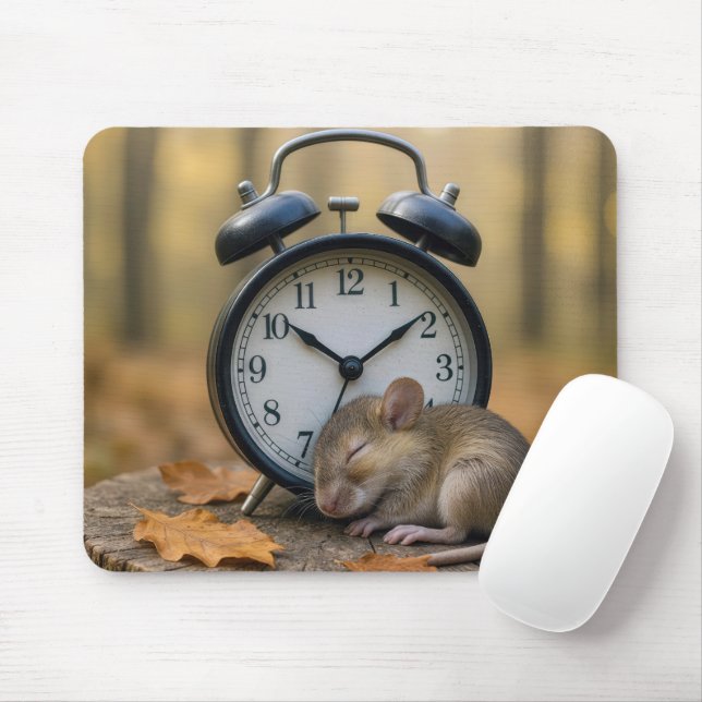 Tapis De Souris Mouse Sleeping By an Alarm Clock (Avec souris)