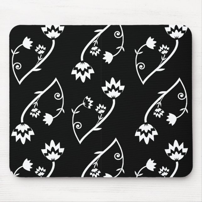 Tapis De Souris Mousepac à fleurs noires rétro (Devant)