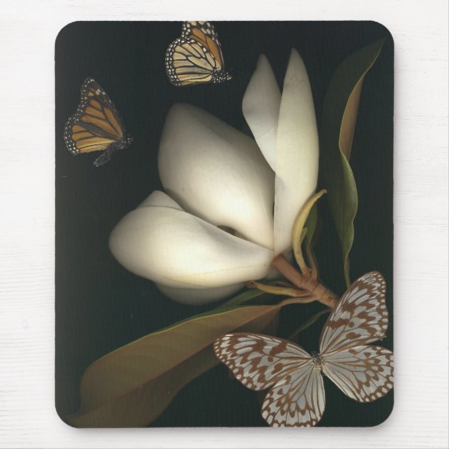 Tapis De Souris mousepad 1 de magnolia et de papillons (Devant)