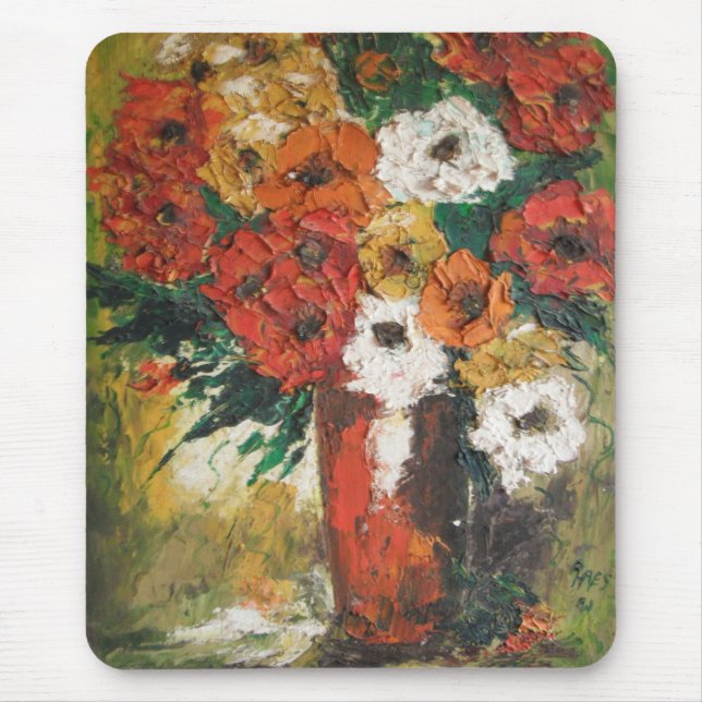 Tapis De Souris Mousepad Ann Hayes Peinture Fleurs Rouges Mélangée (Devant)