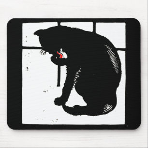 Tapis De Souris Mousepad, Chat noir coupé en bois victorien