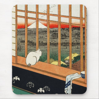 Tapis De Souris Mousepad : Chat sur fenêtre par Hiroshige 歌 川 広 重