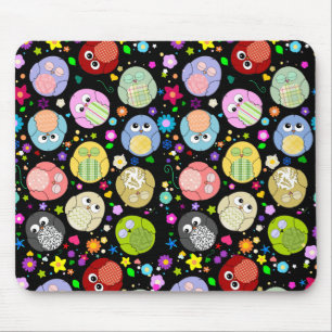 Tapis De Souris Mousepad de motif mignon de hiboux et de fleurs -