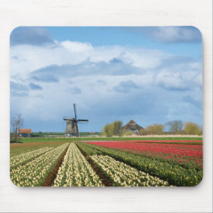 Tapis De Souris Mousepad de moulin à vent et de paysage de tulipe