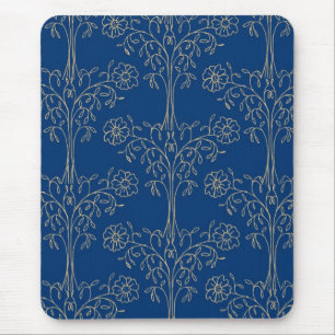 Tapis De Souris Mousepad élégant, Bleu foncé, Motif à effet or