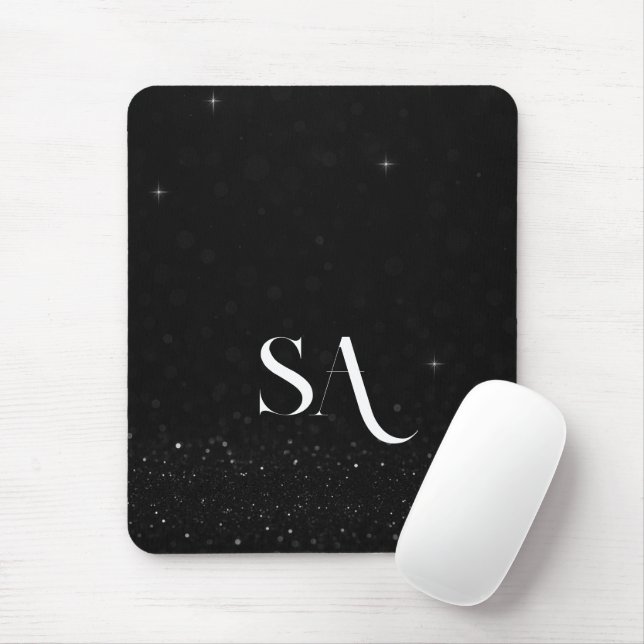 Tapis De Souris Mousepad en Parties scintillant noire avec initial (Avec souris)