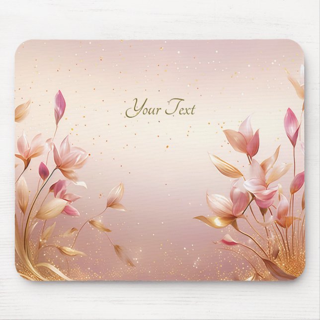 Tapis De Souris Mousepad Feuille rose or (Devant)