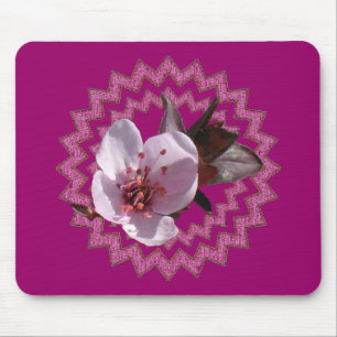 Tapis De Souris Mousepad - Fleur de prune sur médaillon