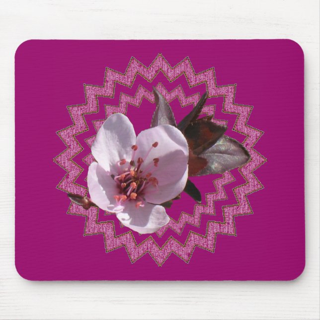 Tapis De Souris Mousepad - Fleur de prune sur médaillon (Devant)