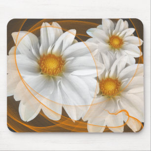 Tapis De Souris Mousepad Fleurs Blanc Noir Orange