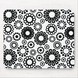 Tapis De Souris Mousepad floral noir et blanc