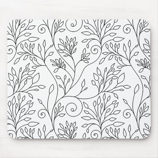 Tapis De Souris Mousepad floral noir et blanc (Devant)