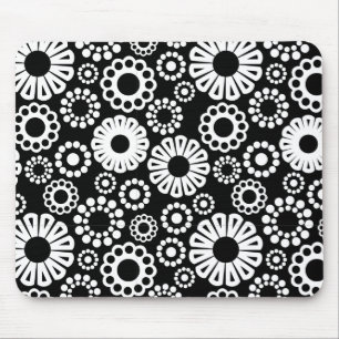 Tapis De Souris Mousepad floral noir et blanc