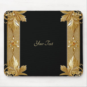 Tapis De Souris Mousepad Floral Orné Noir Or