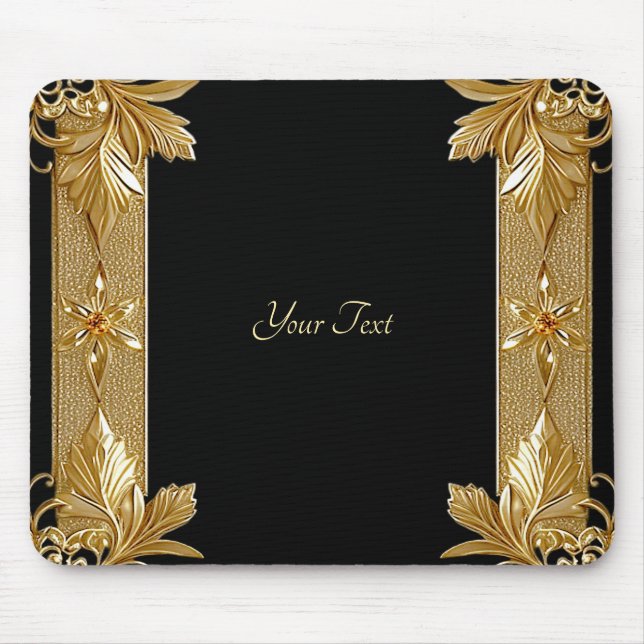 Tapis De Souris Mousepad Floral Orné Noir Or (Devant)