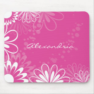 Tapis De Souris Mousepad floral rose et blanc lumineux