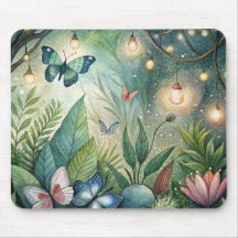 Mousepad Imaginaire avec fleurs et papillons