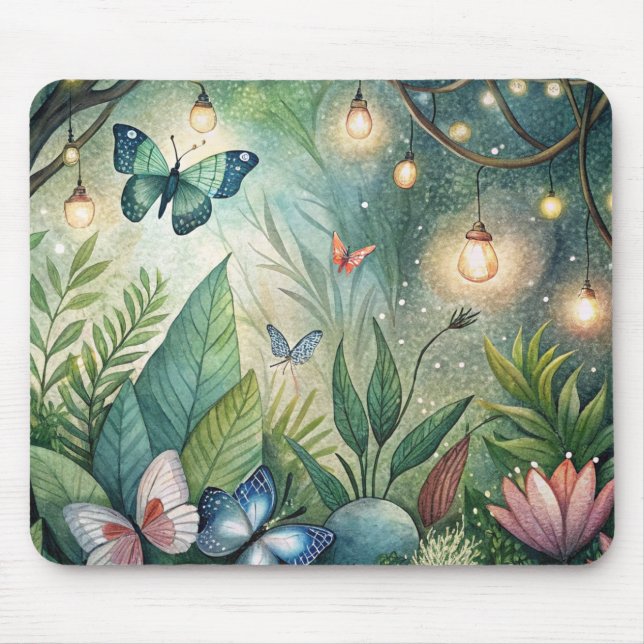 Tapis De Souris Mousepad Imaginaire avec fleurs et papillons (Devant)