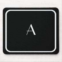Mousepad noir bon marché avec Monogramme blanc et 