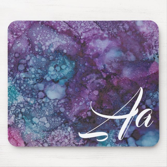 Tapis De Souris Mousepad "Peinture à l'encre d'alcool bleu violet" (Devant)