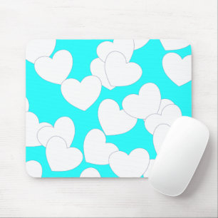 Tapis De Souris Mousepad Turquoise Grattant Avec De Gros Coeurs Bl