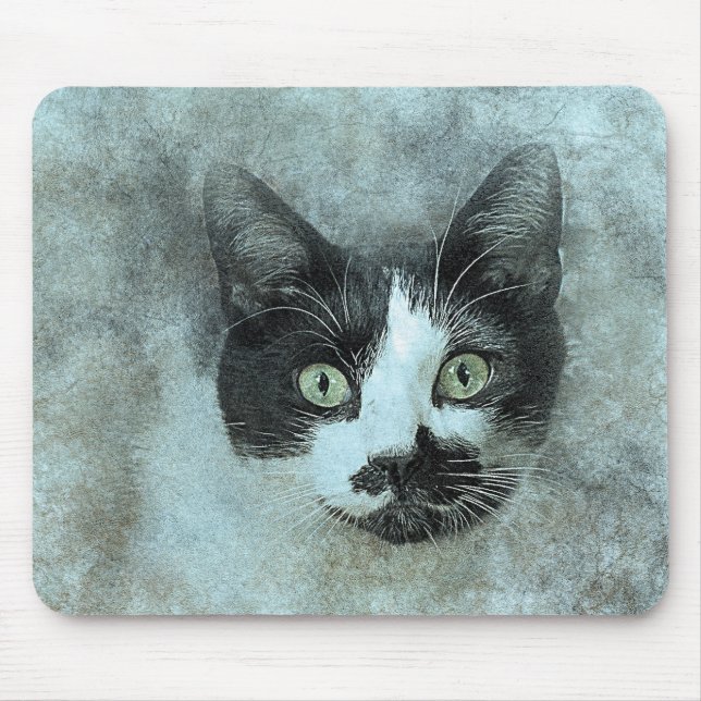 Tapis De Souris Mouser noir et blanc | ABSTRAIT | Aquarelle (Devant)