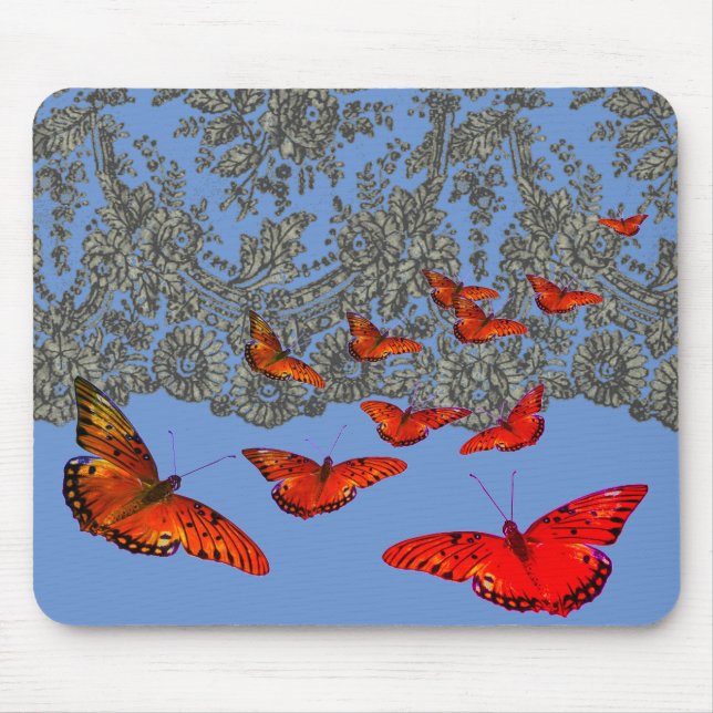TAPIS DE SOURIS MOUSPAD MOTIF DE LACE ANTIQUE ET BULLETINS ROUGES (Devant)