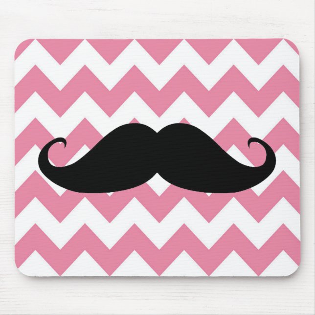 Tapis De Souris Moustache noire drôle et motif rose de Chevron (Devant)
