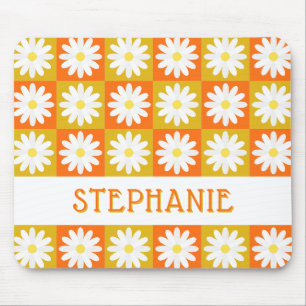 Tapis De Souris Moustard Jaune Orange Daisy Retro Checkerboard