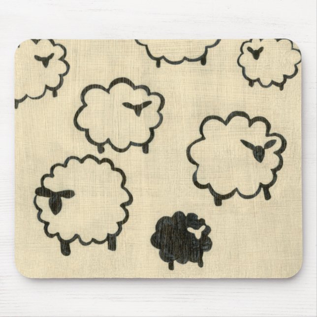 Tapis De Souris Mouton blanc et noir sur Arrière - plan crème (Devant)