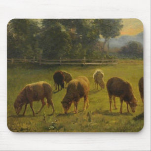Tapis De Souris Moutons dans un paysage rural (par Rosa Bonheur)