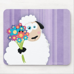 Tapis De Souris Moutons de rougissement mignons tenant la