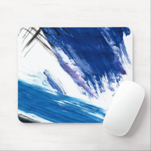 Tapis De Souris Moyens mixtes aquarelle bleu abstrait artistique
