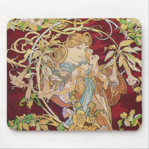 Tapis De Souris Mucha Art Nouveau : Une Femme Daisée