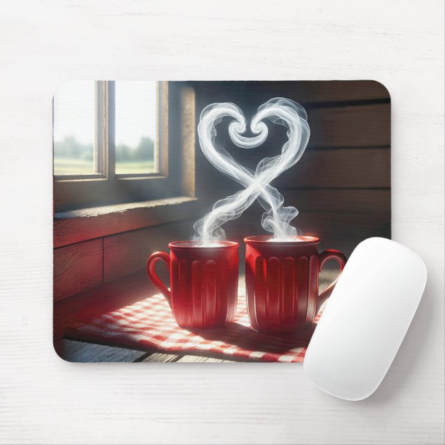 Tapis De Souris Mugs Rouges Avec Connexion Coeur Vapeur (Avec souris)