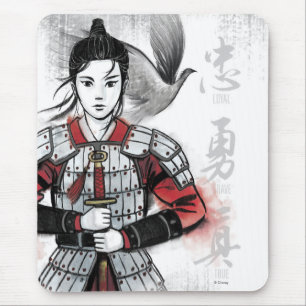 Tapis De Souris Mulan Dans L'Aquarelle "Loyal Brave True"