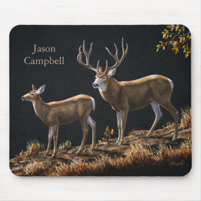 Tapis De Souris Mule Deer Buck & Doe (Devant)