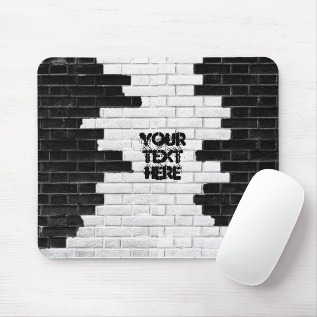 Tapis De Souris Mur en briques noir et blanc personnalisé (Avec souris)