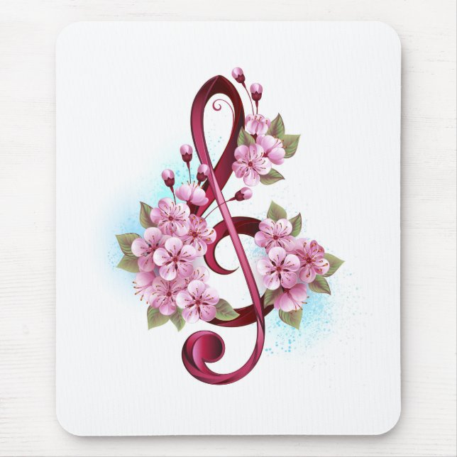 Tapis De Souris Musical treble clef notes with sakura flowers (Devant)