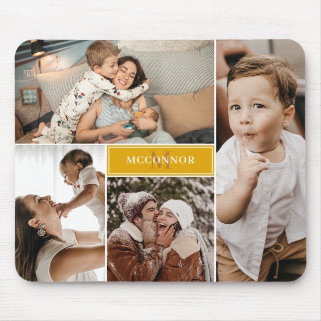 Tapis De Souris Mustard Jaune Moderne 4 Photo Collage & Nom (Devant)