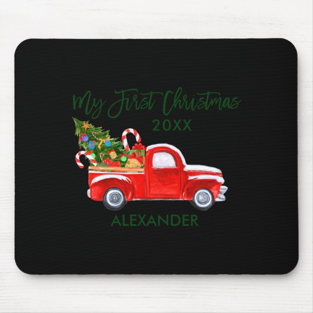 Tapis De Souris My First Christmas Red Truck Candy Canes Gray Baby (Devant)