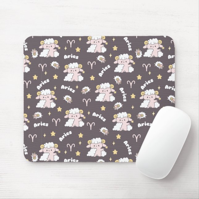 Tapis De Souris Mystic Aries Zodiac Night Bunny et Ram (Avec souris)