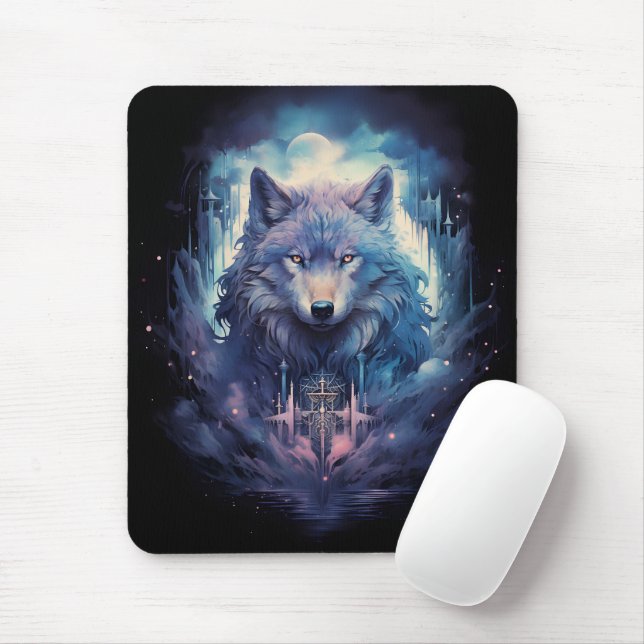 Tapis De Souris Mystic Moon Wolf Guardian (Avec souris)