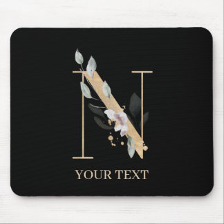 Tapis De Souris N monogramme floral personnalisé