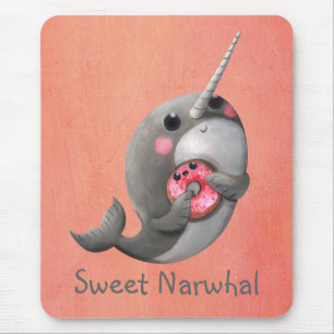 Tapis De Souris Narwhal timide avec le beignet